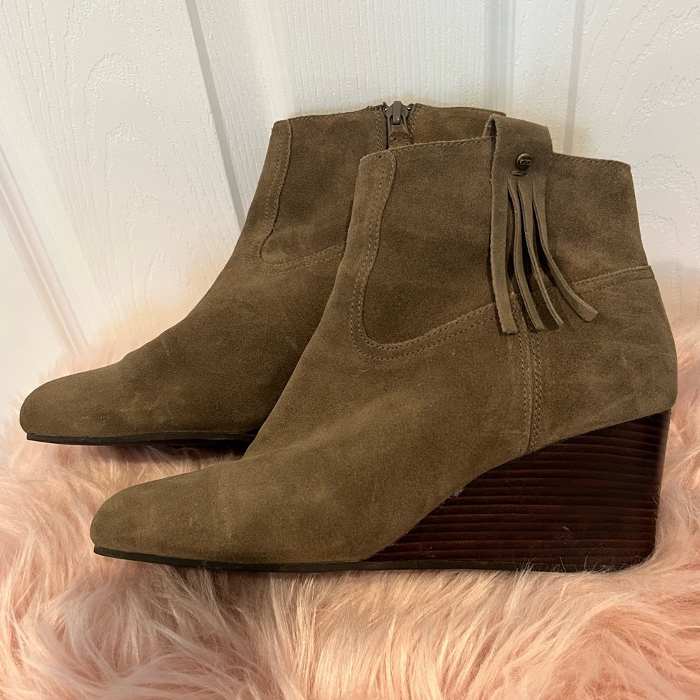 Cole Haan Suede Booties in Olive Green